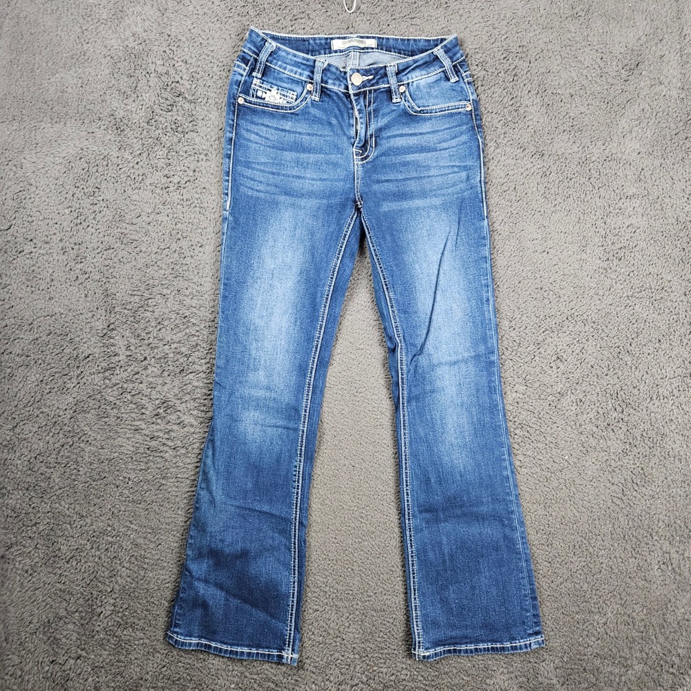 Rock & Roll Denim Womens Mid Rise Bootcut Jeans Blue W27 L32 Embroidered Pockets